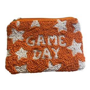 Beaded 'GAME DAY' Coin Pouch in Orange and White